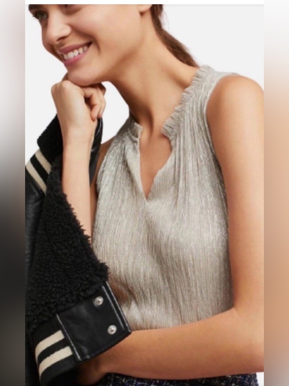 Anthropologie, Vanessa Virginia shimmering metallic pleated top. Size L